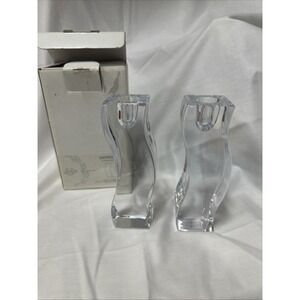Pair of LENOX Ovations Serenity Wavy Curve 6" Crystal Glass Candle Stick Holders